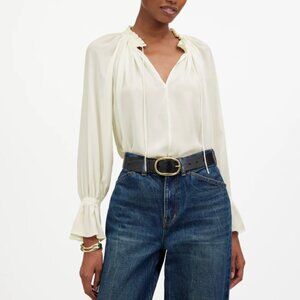 Madewell Womens White Long-Sleeve Tie-Neck Top- NEVER WORN